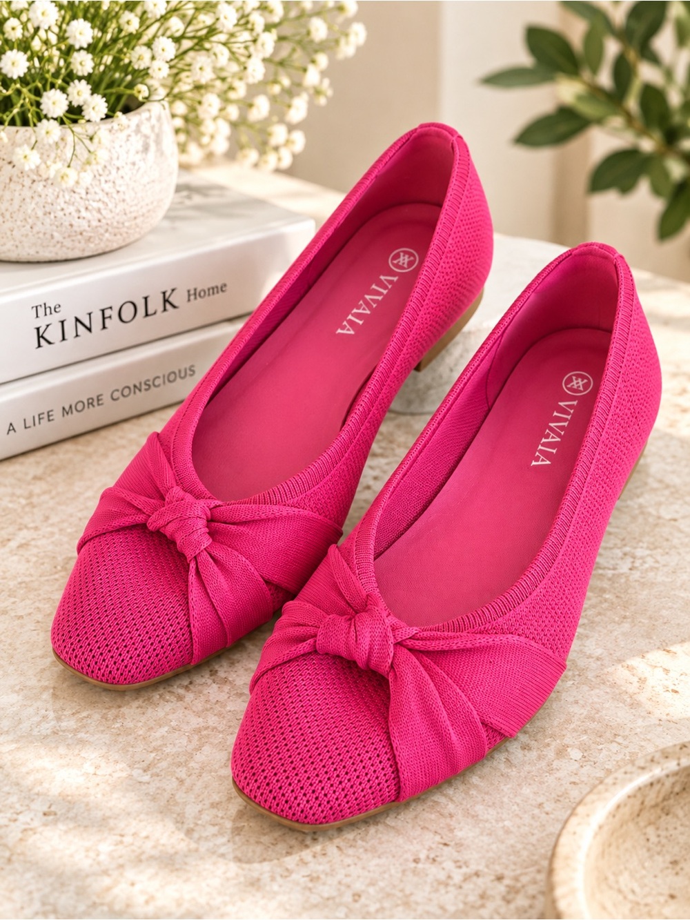 VIVAIA Azura Elegant Bow Knit Ballet Flats Pink Size 8 #64